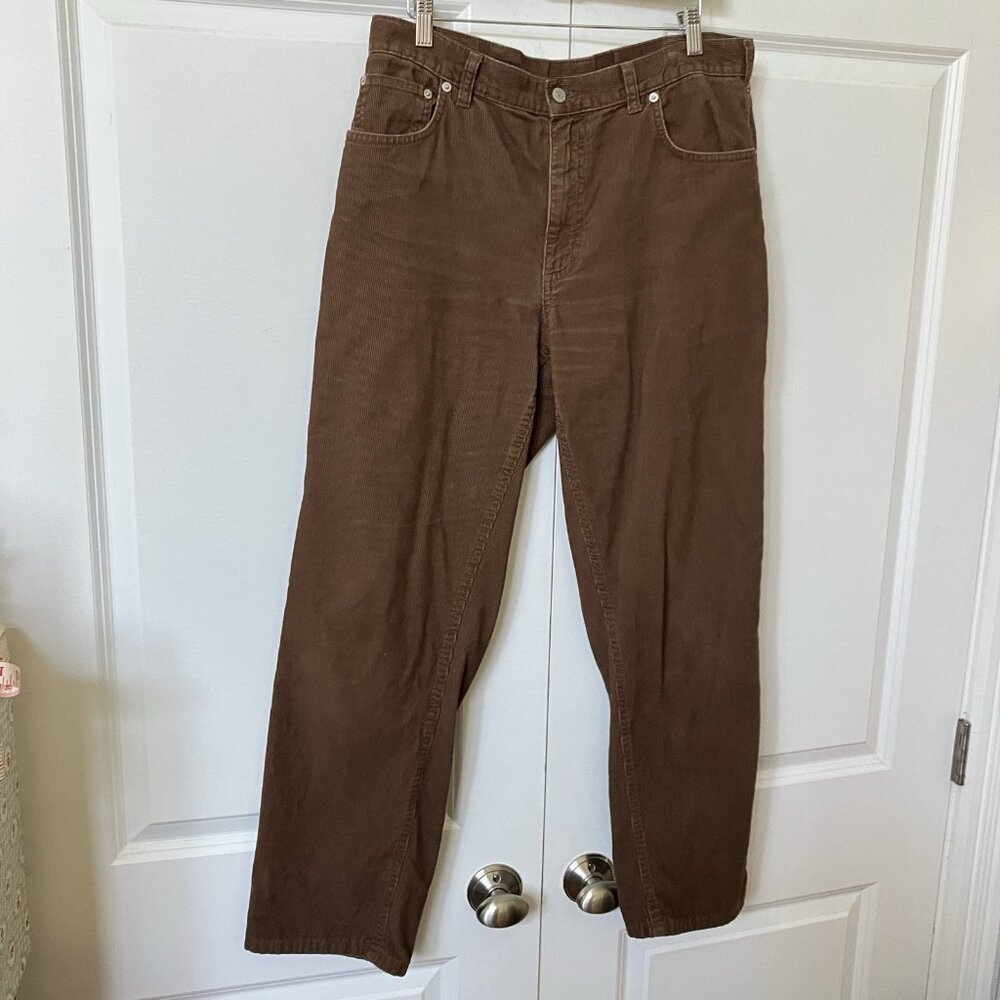 Lands' End Corduroy Pants Mens 34 Brown Straight Leg‎ 90s Dad Y2K Fall Autumn